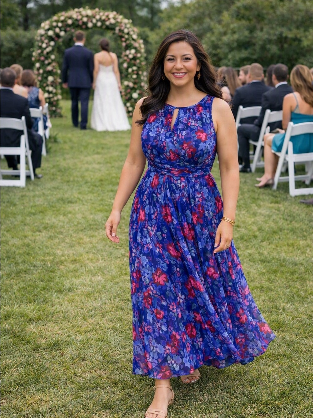Floral Sleeveless Maxi Dress in Blue and Pink